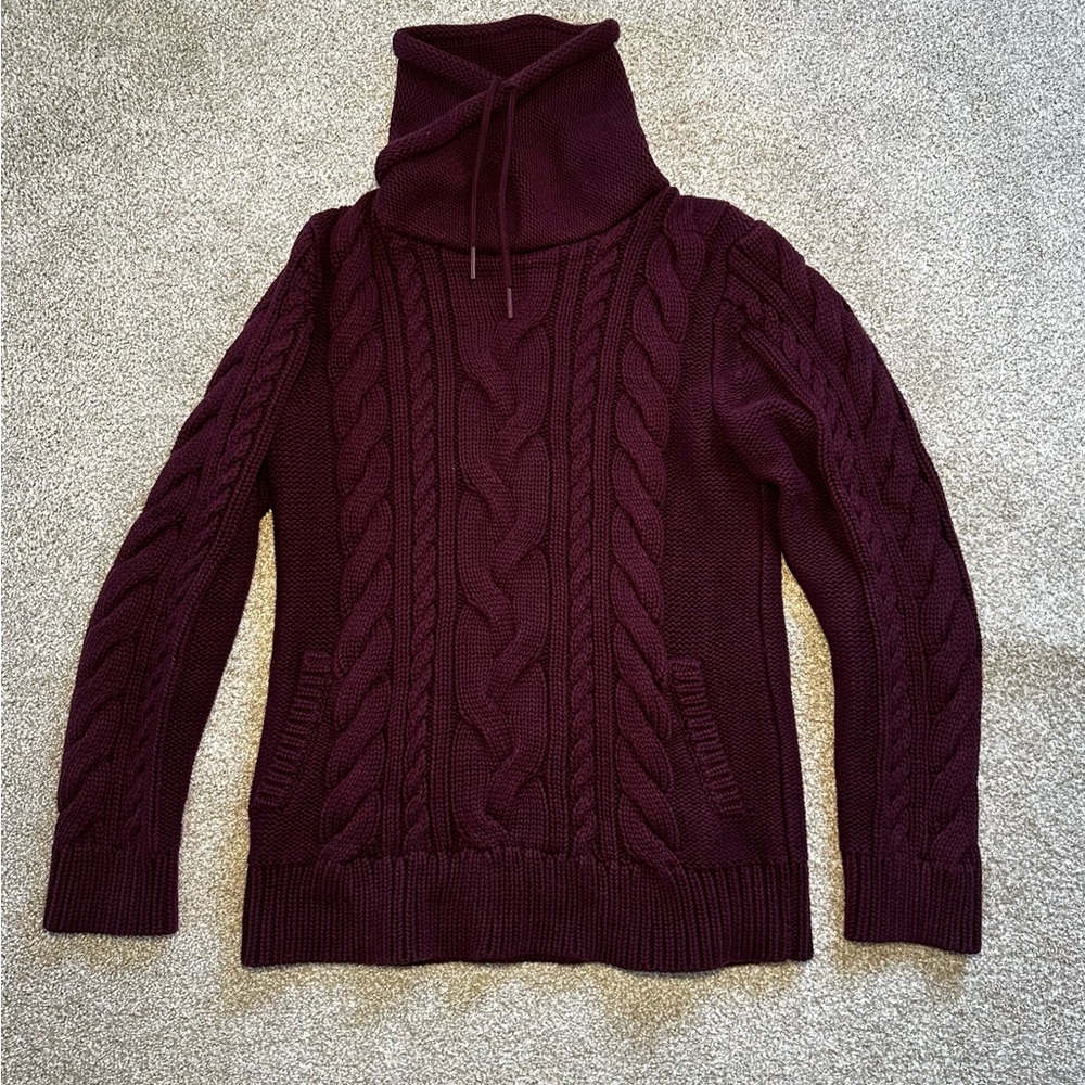 L.L. Bean Cotton Cable Knit Turtleneck Sweater - Burgundy
